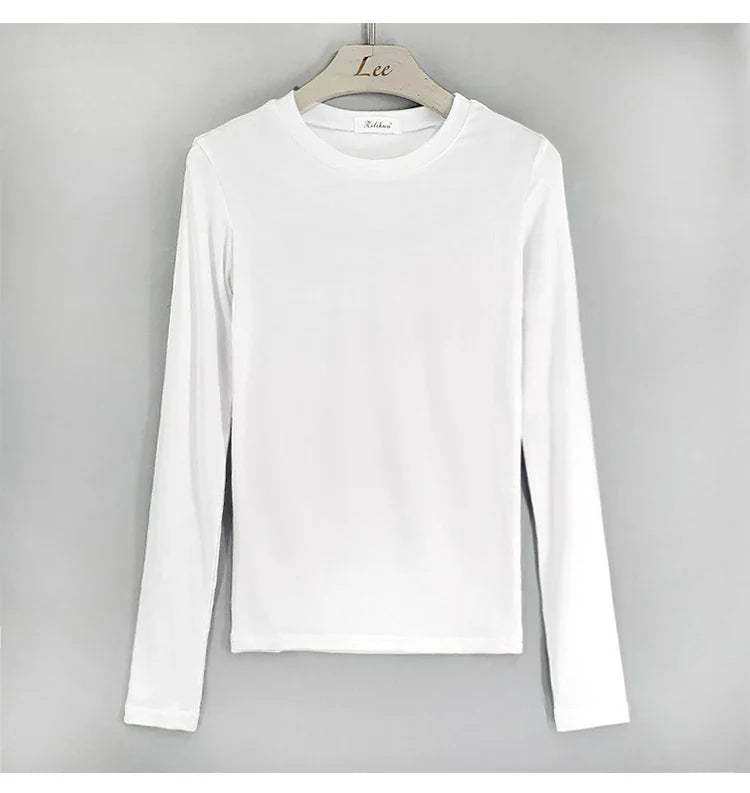 Korean Style Slim Fit Cotton Long Sleeve T Shirt for Women Soft Transparent Summer Tee