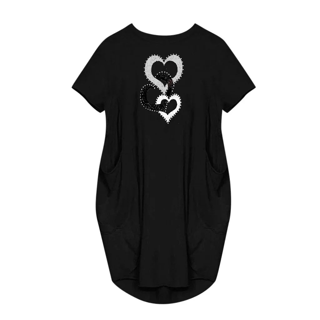 Heart Print Pocket Dress For Women Casual Summer Wear