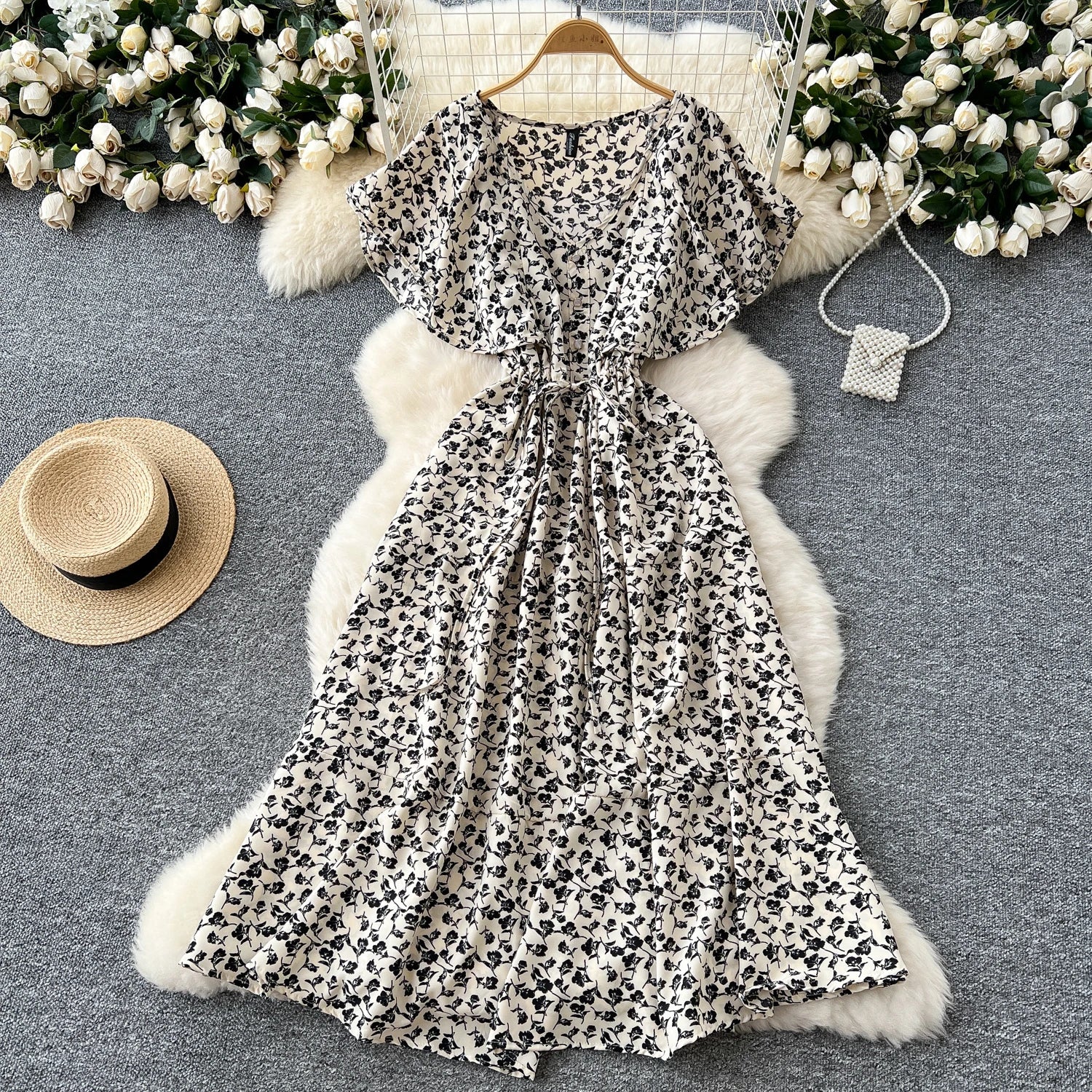 Floral Print Sundress V Neck A Line For Summer Party