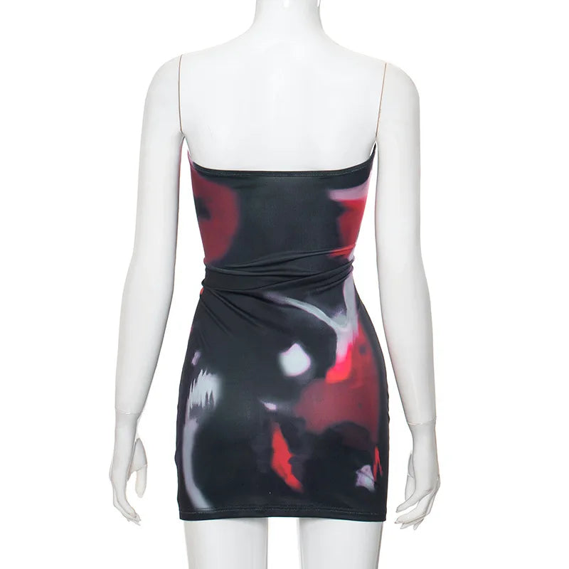 Tie Dye Strapless Backless Bodycon Mini Dress for Party