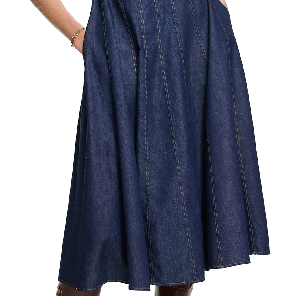 Denim Maxi Dress For Women Sleeveless High Waist O Neck