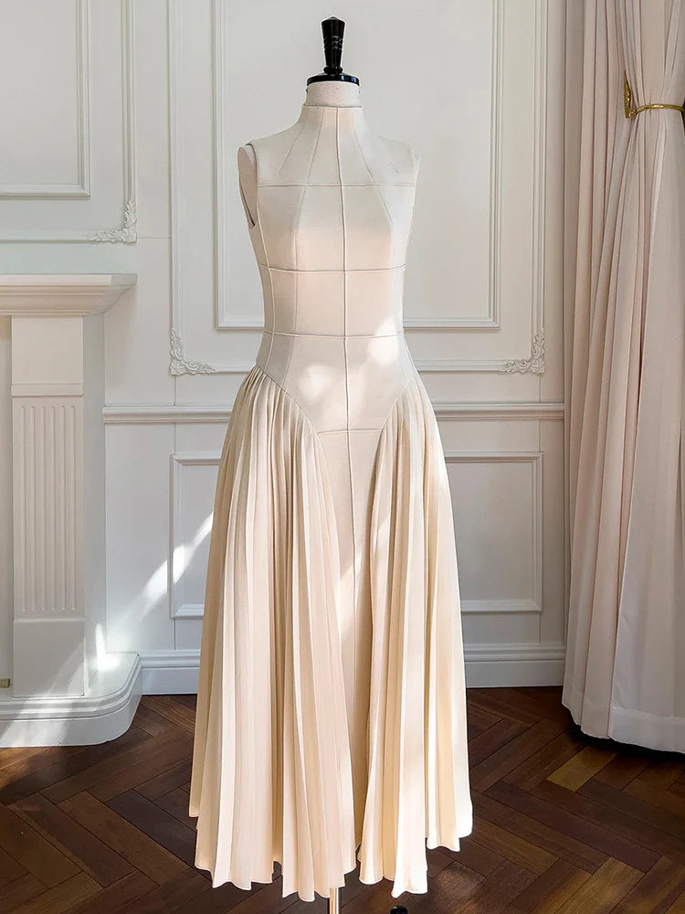 Elegant Square Collar Sleeveless High Waist Summer Dress