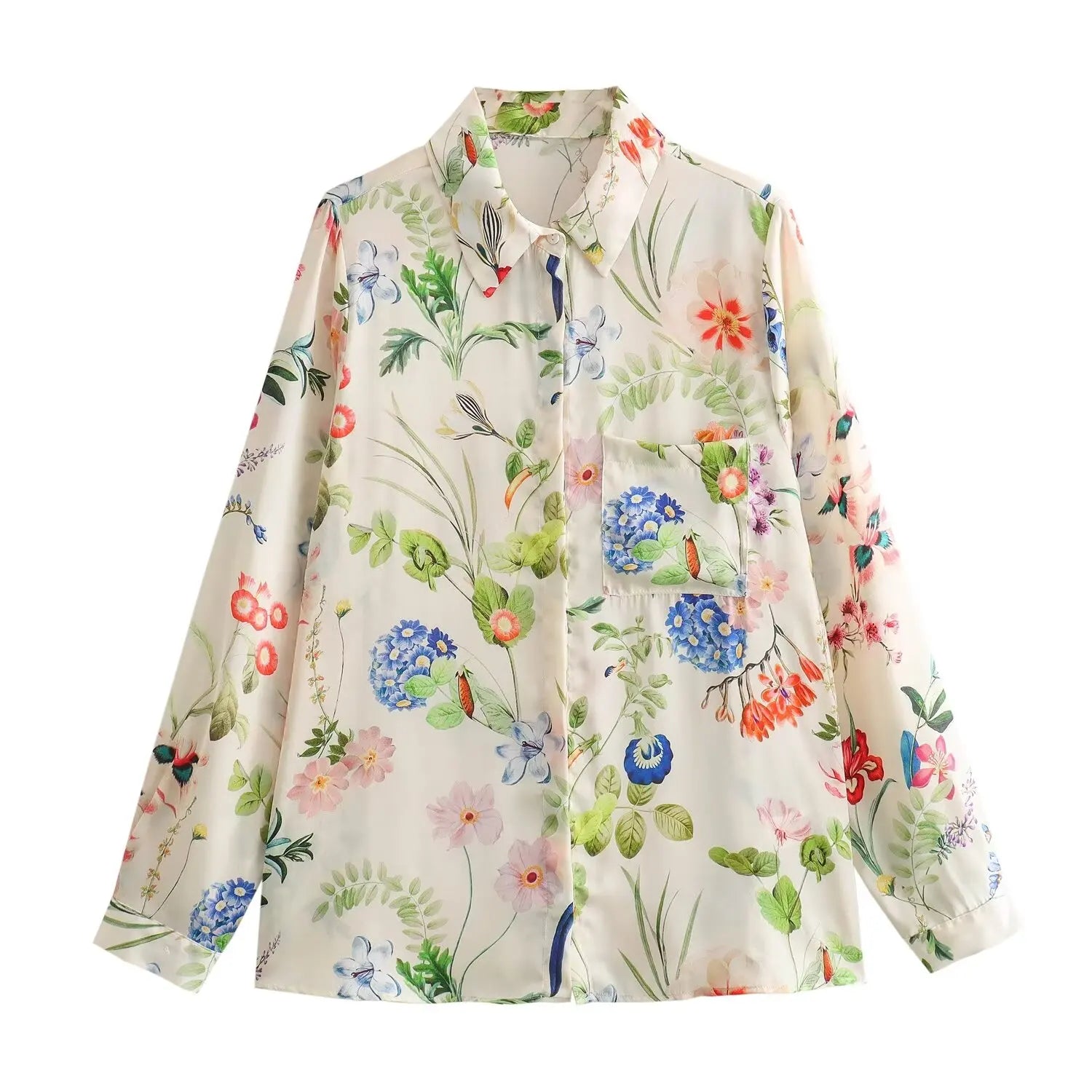 Elegant Women Floral Print Lapel Blouse Single Breasted Long Sleeve Casual Chic Top