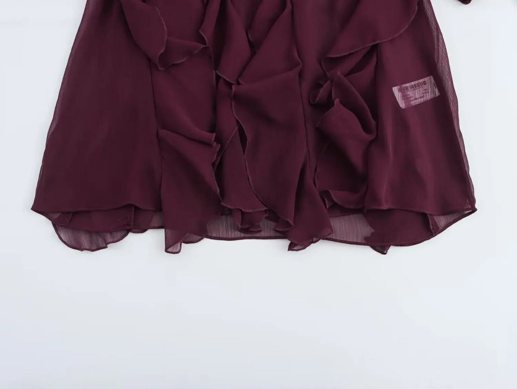 Sexy Translucent Ruffle Blouse for Women V Neck Single Breasted Tiered Casual Beach Shirt