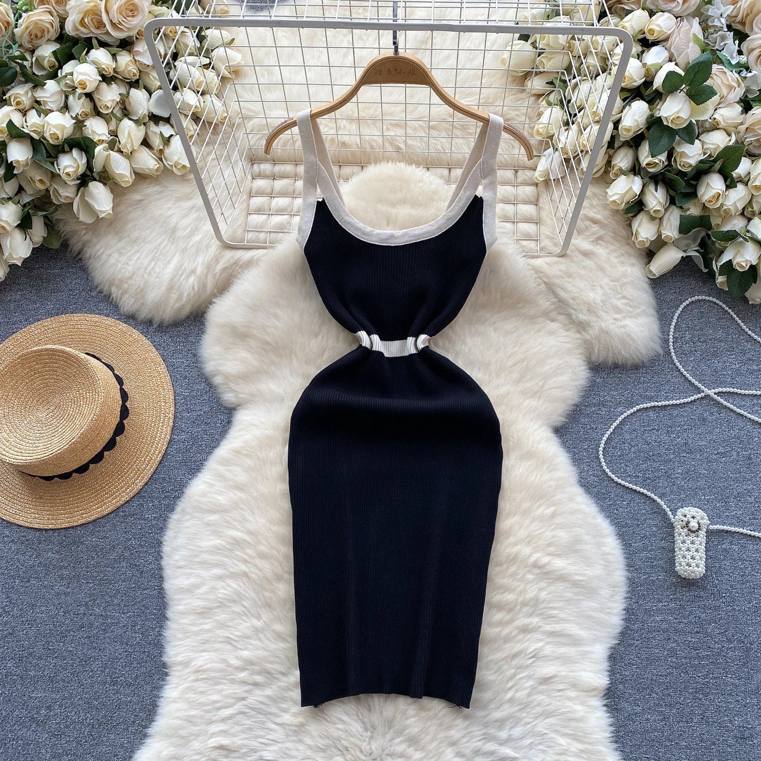 Casual Knit Wrap Dress With Off Shoulder Stripes For Summer