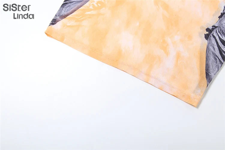 Aesthetic Print Mini Dress With Long Sleeve O Neck Chic