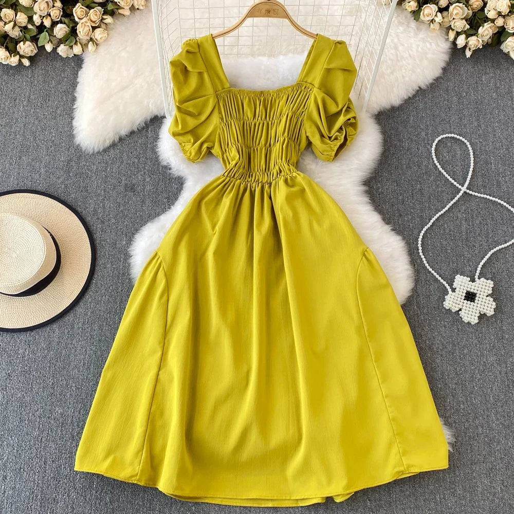 Y2K Vintage Puff Sleeve Swing Dress For Summer Party