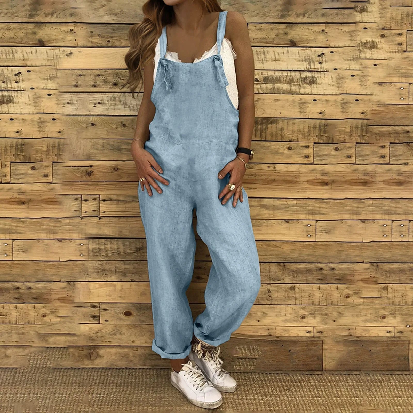 Women Plus Size Casual Loose Overalls Jumpsuit Solid Color Baggy Dungarees Romper Retro Fashion Trend Classic All-Match Comfortable Playsuit