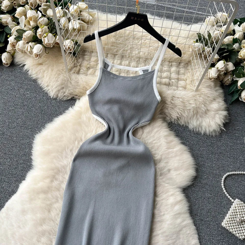 Halter Backless Knit Sundress Women Elastic Waist Bodycon