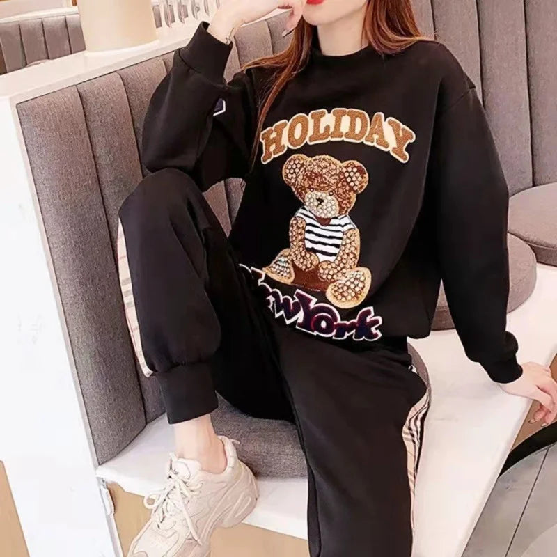 Women's Casual Plush Sweater and Pants Two Piece Set for Spring and Autumn