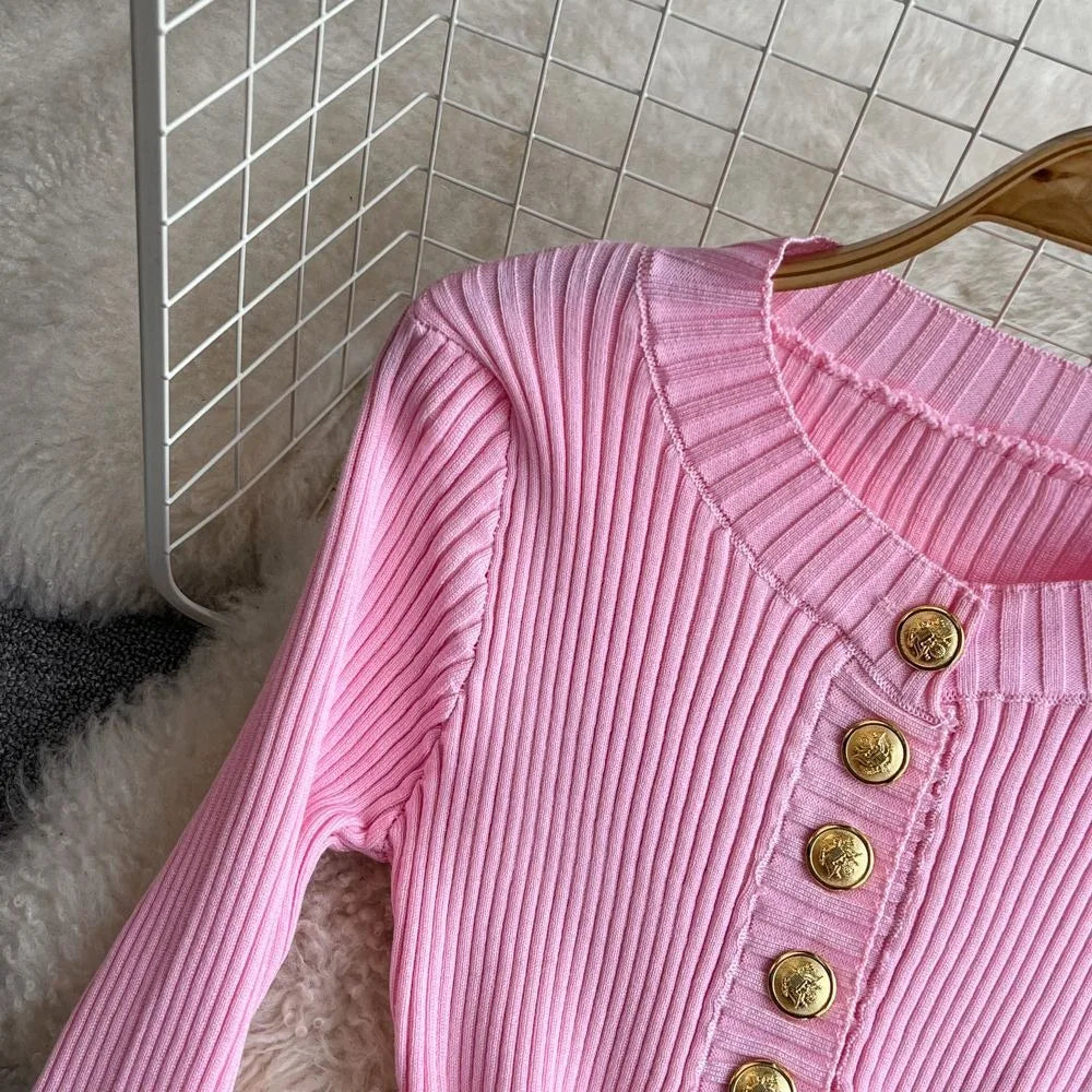 Knitted Sweater Dress With O Neck Belt For Autumn Winter