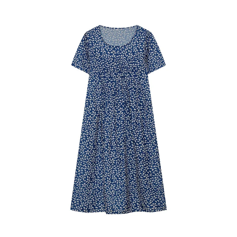 Elegant Swing Dress Round Neck Short Sleeve Printed