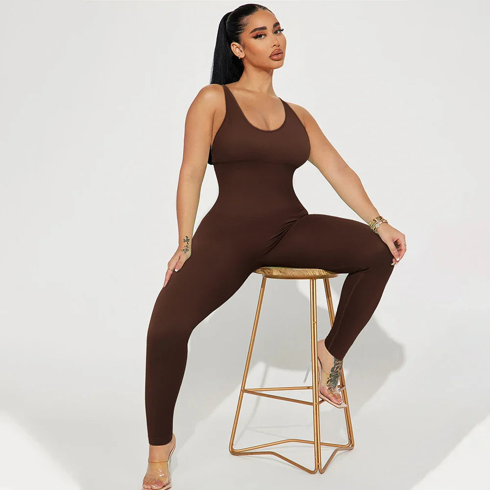 Solid Sexy Sleeveless Jumpsuit for Women Summer Backless Bodycon Romper Casual Playsuit Trendy Sportswear Streetwear