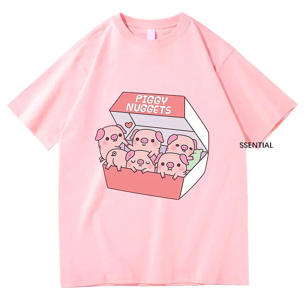 Cute Pig Piggy Nuggets T Shirt for Men and Women Vintage Aesthetic Cotton Classic Unisex Streetwear Soft Clothes