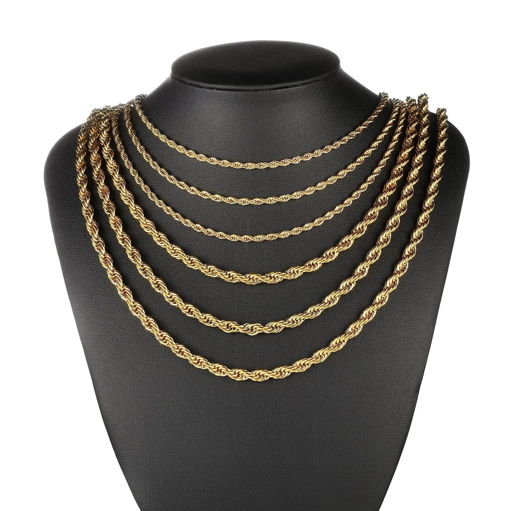 Gold Color Twisted Rope Chain Necklace Stainless Steel Waterproof Choker for Men and Women Fashion Jewelry