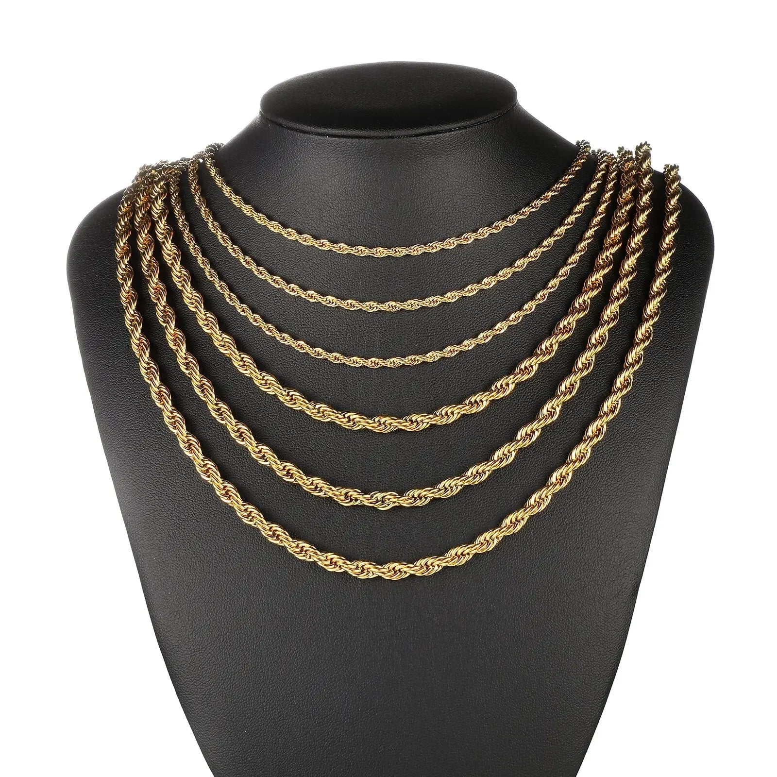 Gold Color Twisted Rope Chain Necklace Stainless Steel Waterproof Choker for Men and Women Fashion Jewelry