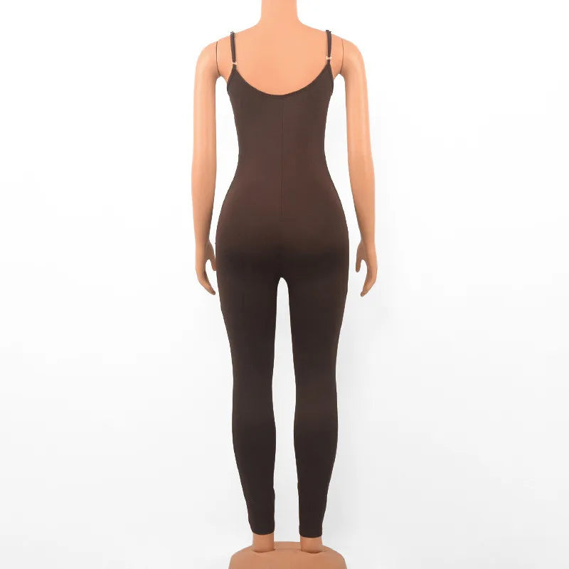 Women's Sleeveless Black Bodycon Jumpsuit Sexy Backless Slim Fit Casual Romper Streetwear Overall