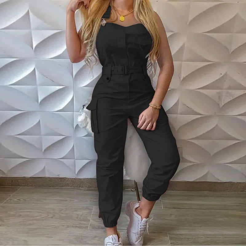 Women's Fashion Strap Jumpsuit Loose Fit Dungarees Long Romper with Pockets Casual Cargo Pants Playsuit Summer Workwear