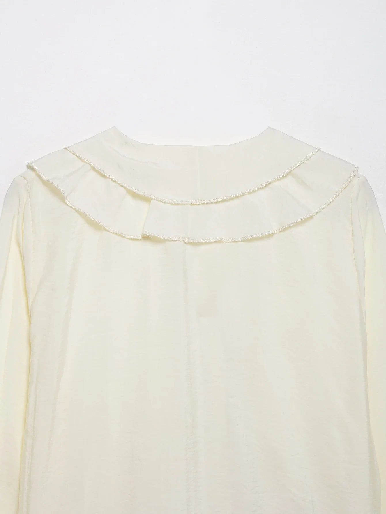 Women's Ruffled V-Neck Blouse with Flounce Long Sleeves Elegant Solid Color Chic Shirt