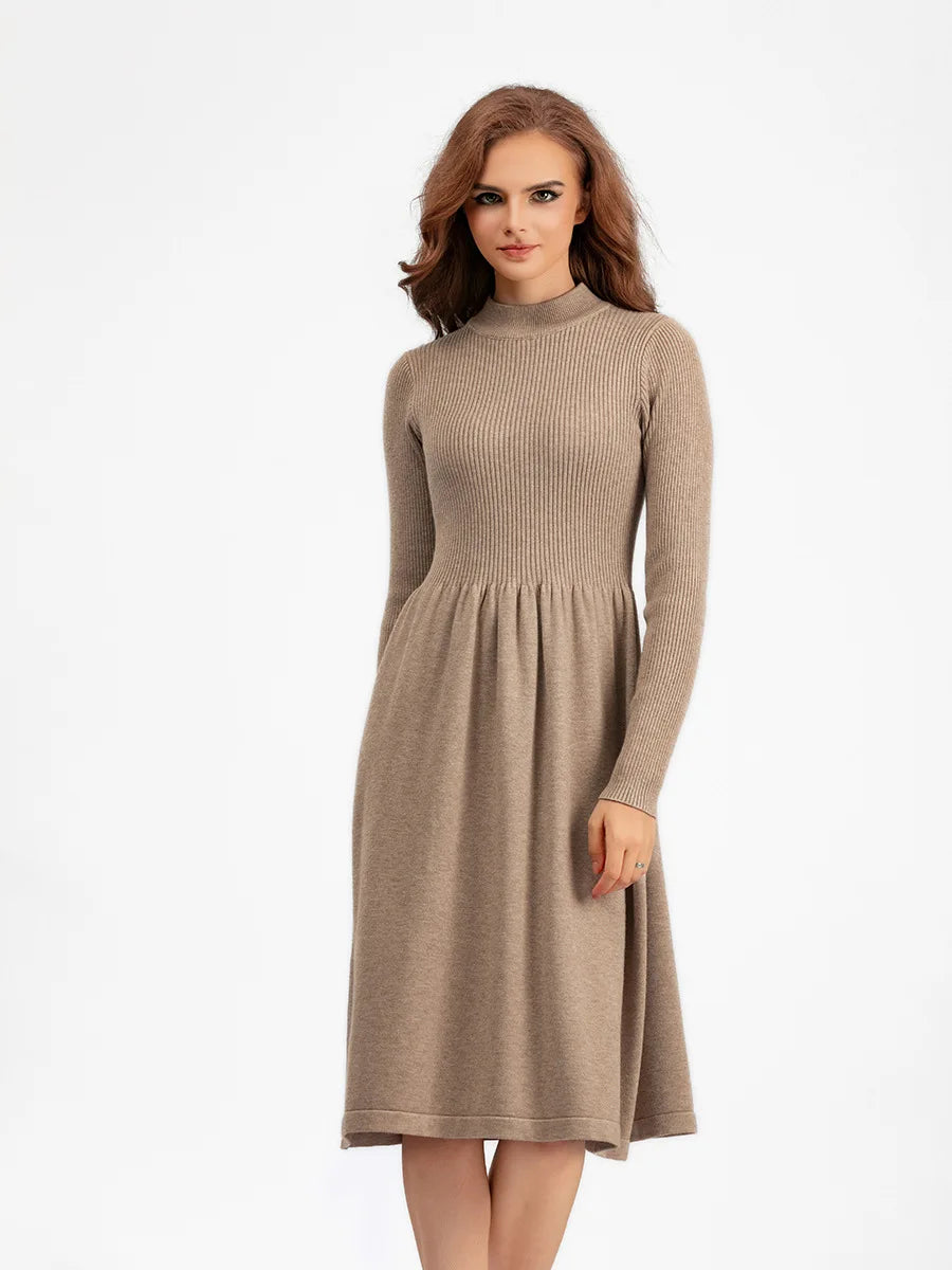 Women's Autumn Knit Dress Bodycon Maxi O Neck Chic Office