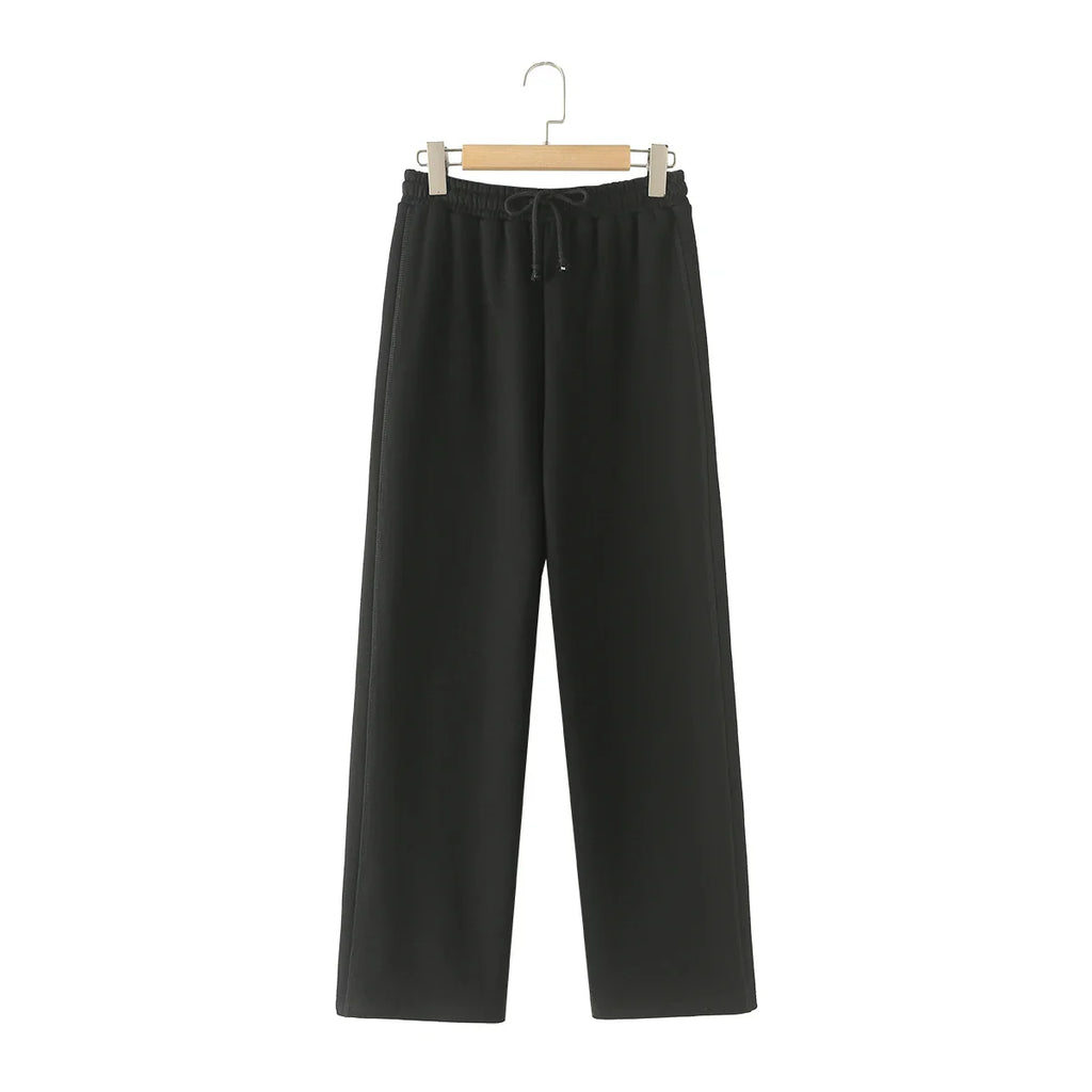 Women's Fleece Coat and Pant Set with Long Sleeve Hooded Sweatshirt and Casual Drawstring Trousers for Office and Everyday Wear