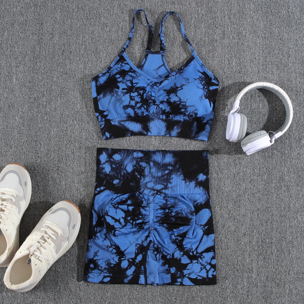 1/2/3PCS Tie Dye Seamless Women's High Waist Activewear Sets Stretch Sport Pants and Y2K Print Crop Tops for Running and Autumn Fitness