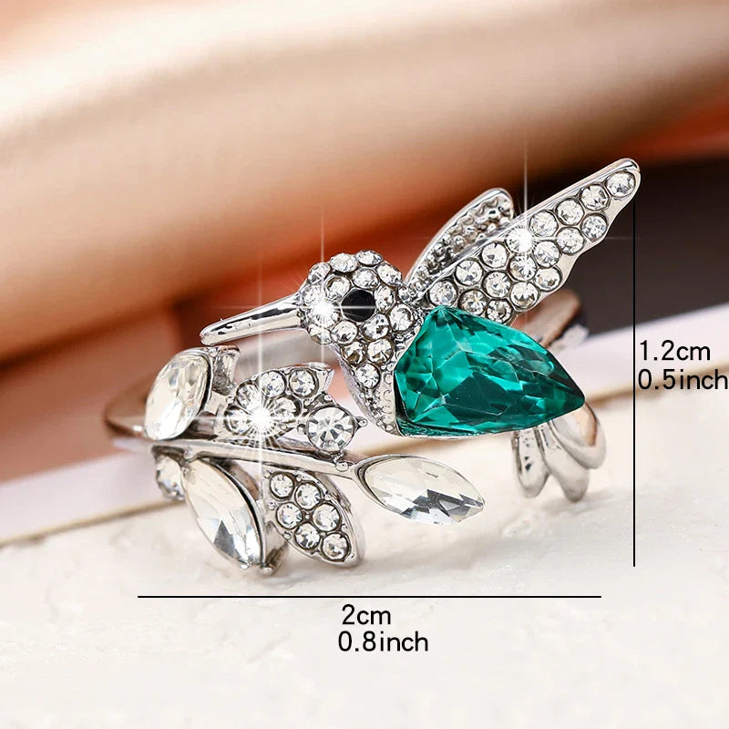 Elegant Natural Blue Stone Hummingbird Adjustable Ring for Women - Unique Glass Filled Wedding and Engagement Jewelry