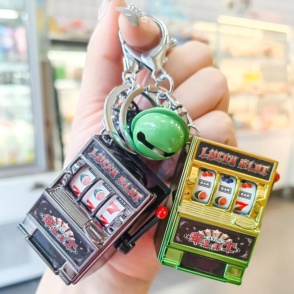 Portable Mini Fruit Slot Keychain Pendant Retro Toy Coin Operated Game for Kids and Adults