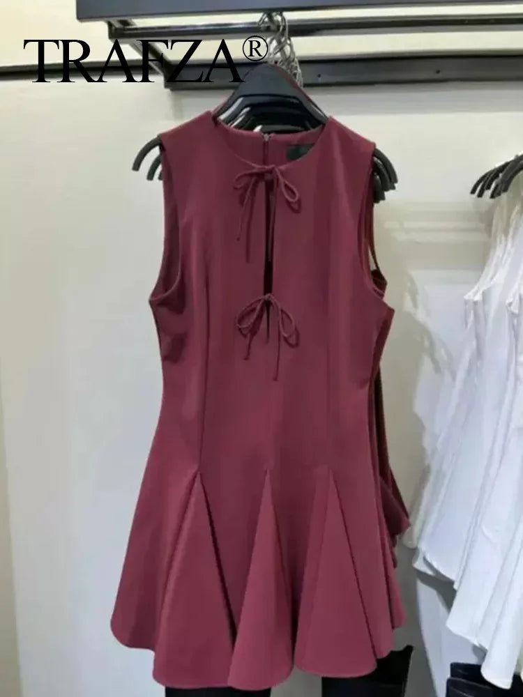 White Bow Pleated Mini Dress For Summer Party Elegant