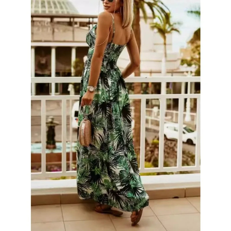 Bohemian Floral Chiffon Summer Dress With V Neckline