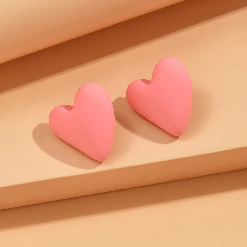 Korean Fashion Candy Color Acrylic Heart Earrings Geometric Love Design All-Match Ear Studs