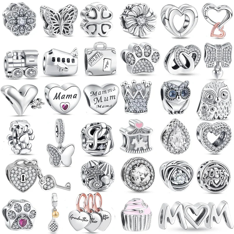 Fit Pantaro Peacock Cake Teeth Butterfly Crown S925 Silver Charms Beads Fine Jewelry for Women Gift