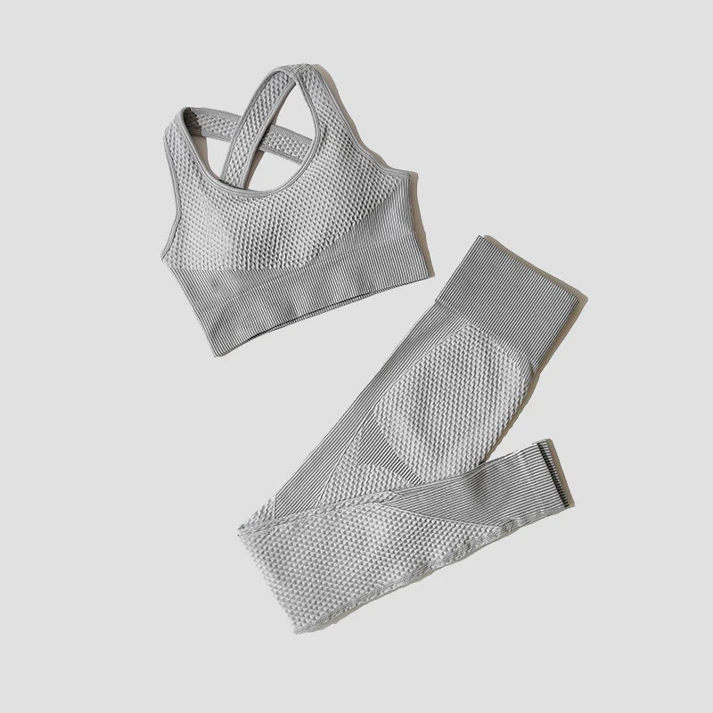 Seamless Women Yoga Suit with High Waist Leggings and Long Sleeve Crop Top Fitness Set