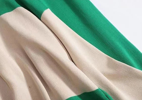 Women's Casual Sweater Set with Long Sleeve Tops and Color Block Design for Autumn and Winter