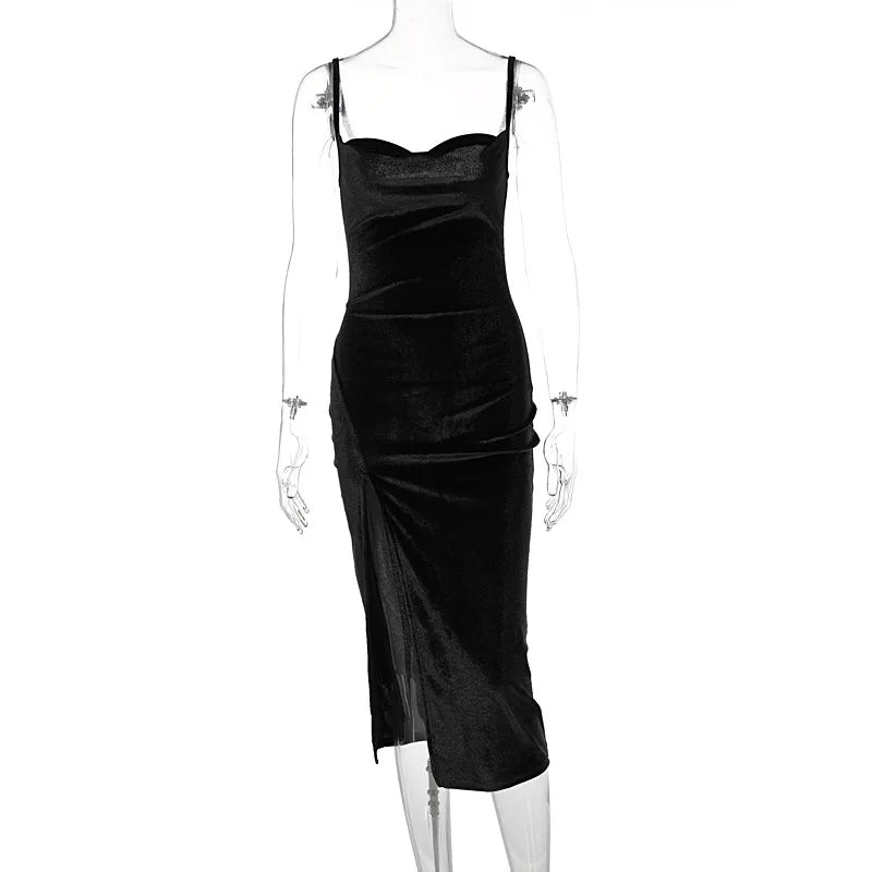 Velvet Bodycon Midi Dress For Party And Evening Wear