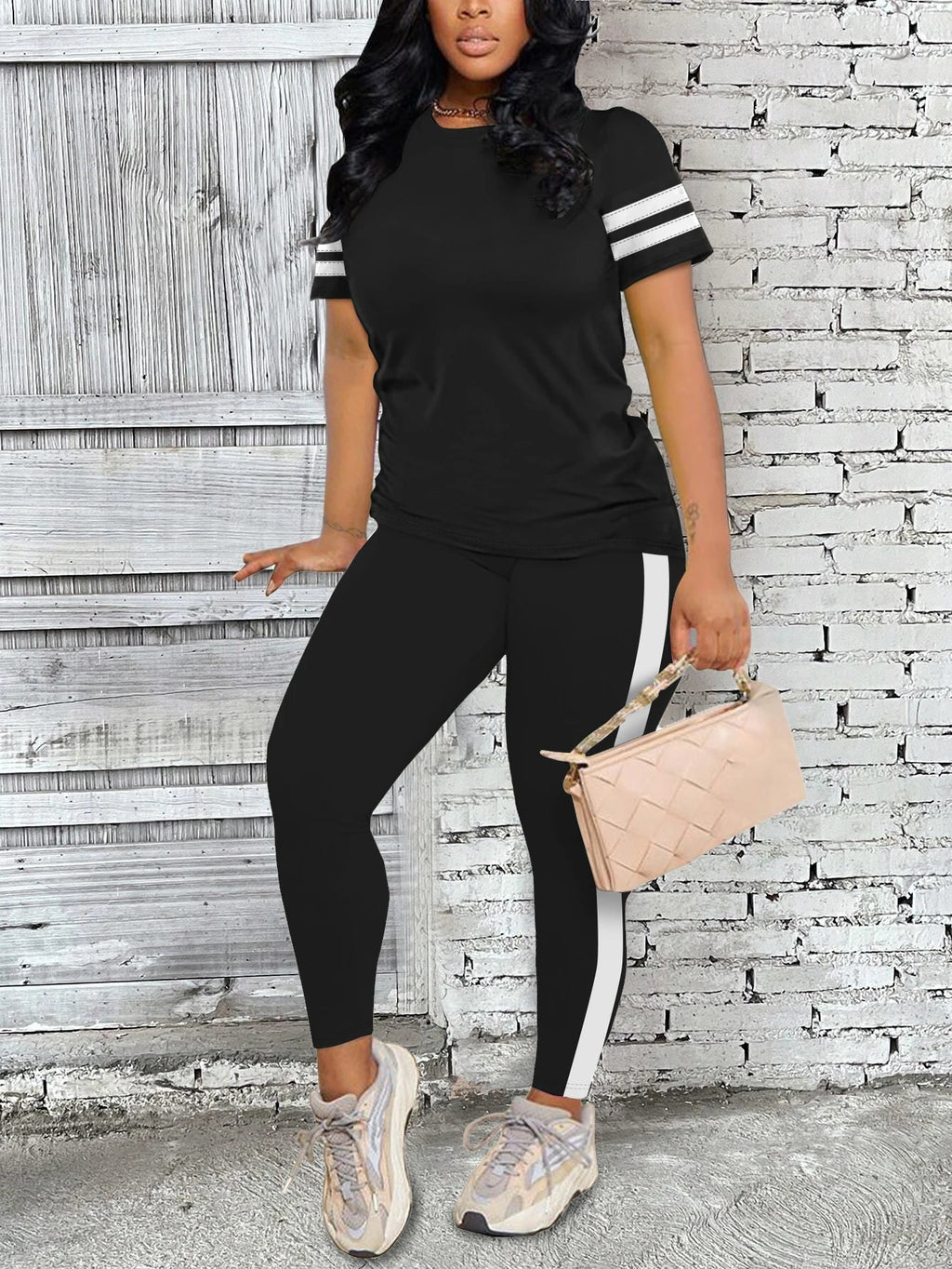 Women's Casual Yoga Set Comfortable Tie-Dye Stripe Activewear Fitness Outfit