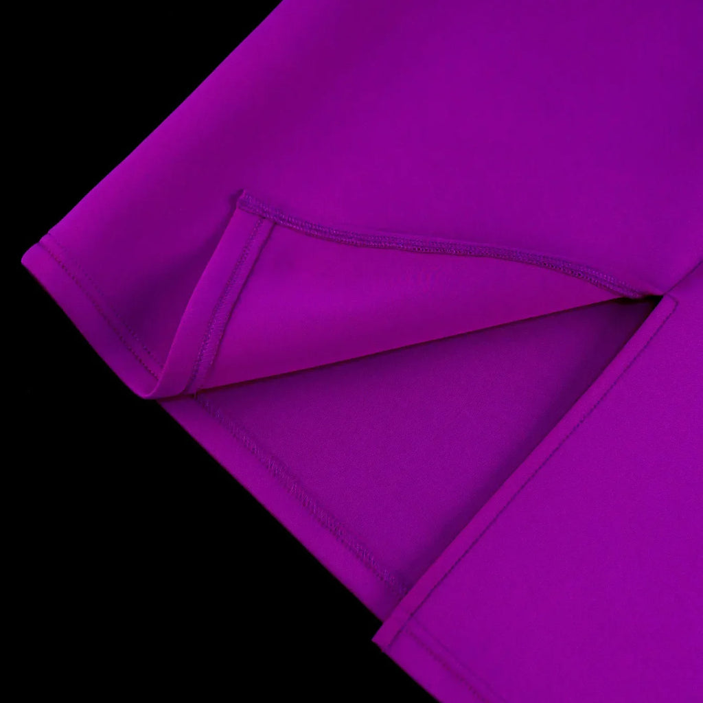 Purple Sheath Dress With O Neck Long Sleeves Calf Length