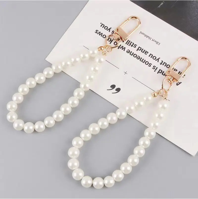 Cute Pearl Keychain for Women and Girls Shiny Pearl Bead Charm Accessory for Phone Bag Backpack and Car Keys