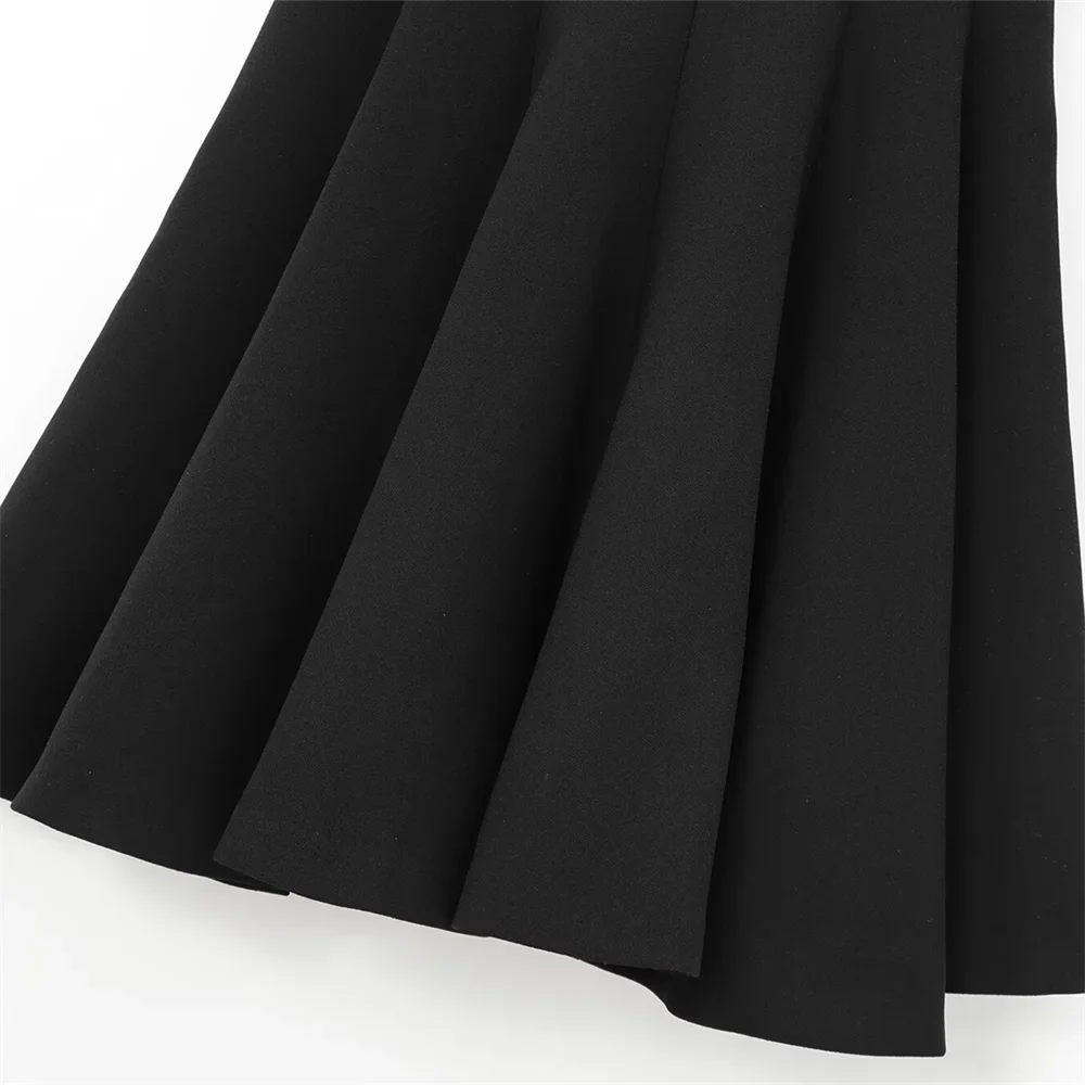 Elegant Wave Hem Swing Dress For Women Round Neck Casual