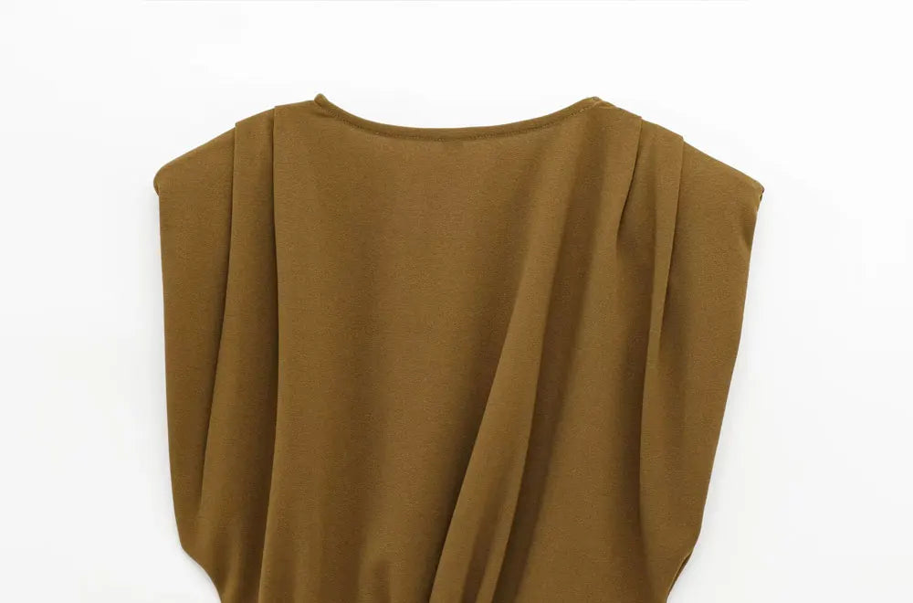 Hollow Out Draped Mini Dress O Neck Sleeveless Women