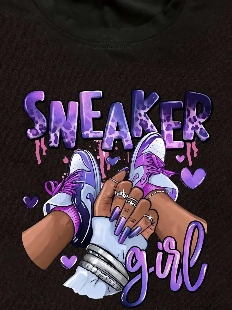 Sneaker Girl Graphic Print Casual T-Shirt for Women Short Sleeve Crew Neck Kawaii Tee