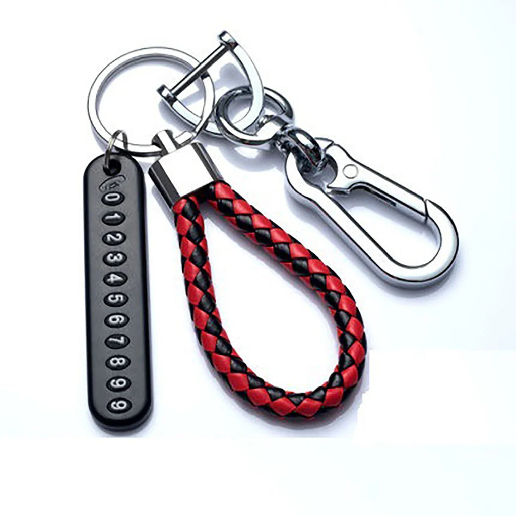 Trendy DIY Mobile Phone Number Plate Keychain for Men with Woven Leather Rope and Anti-Lost Design