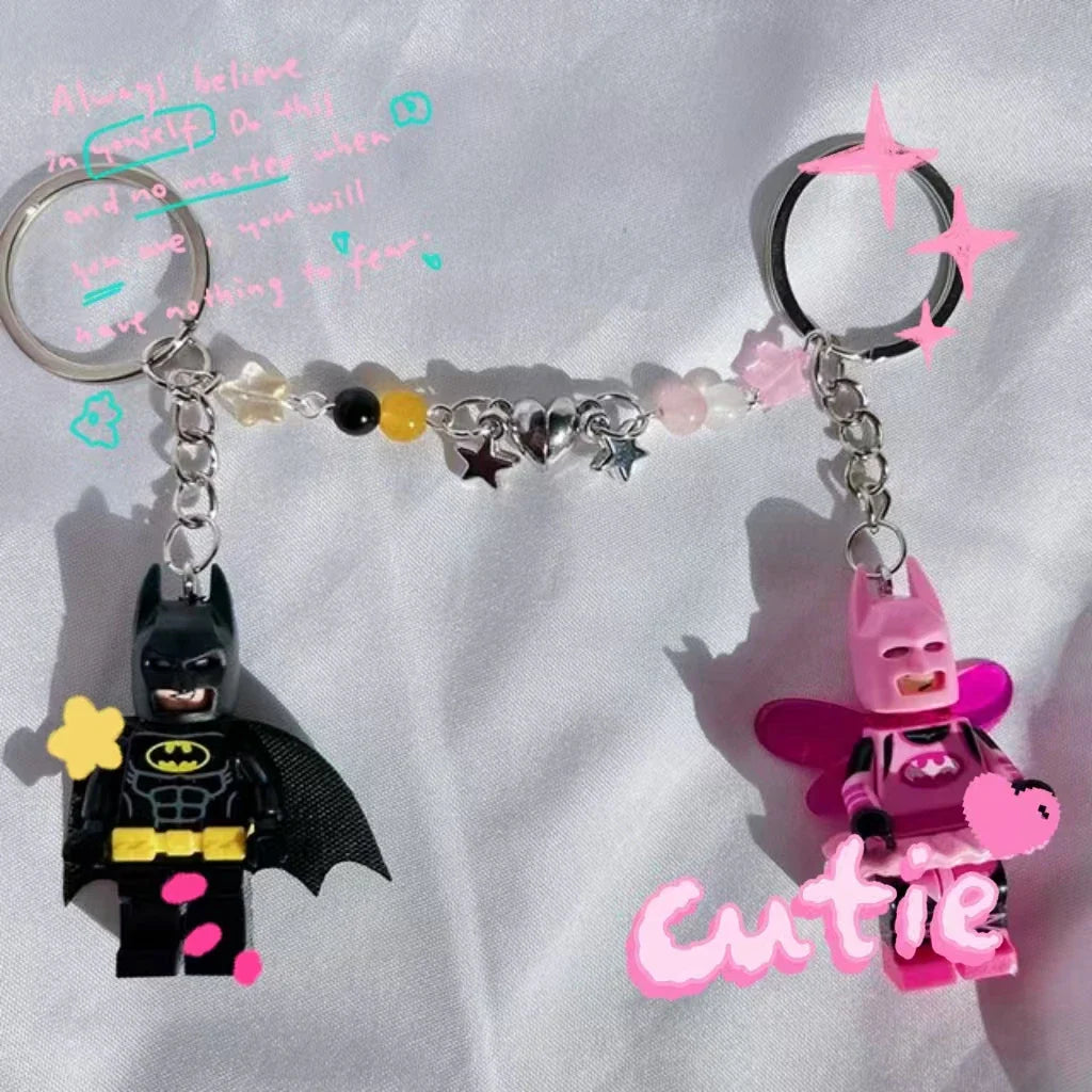 Handmade 3D Bat Couple Keychain Pendant Phone Ring Backpack Accessory Gifts for Him Y2K Jewelry