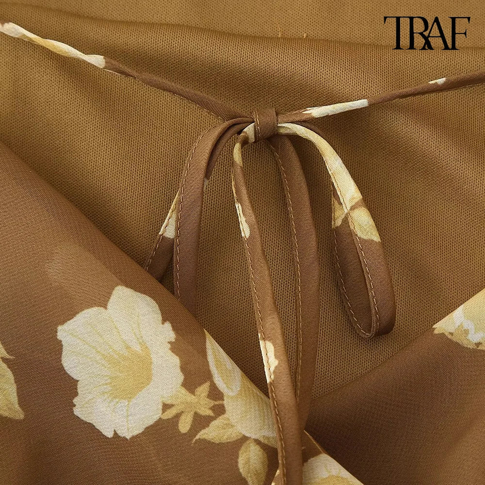 French Chic Halter Dress With Double Ruffles And V Neck