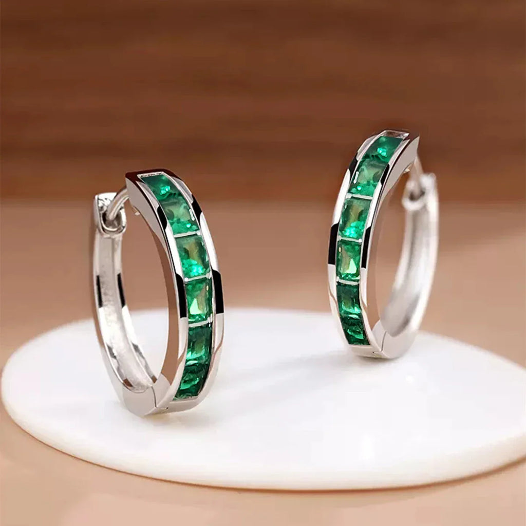 Women's Classic Hoop Earrings with Princess Square CZ Elegant Jewelry Accessories