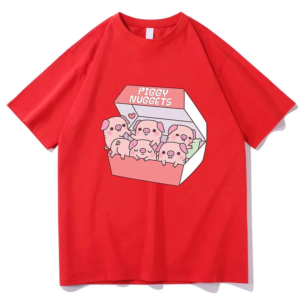 Cute Pig Piggy Nuggets T Shirt for Men and Women Vintage Aesthetic Cotton Classic Unisex Streetwear Soft Clothes