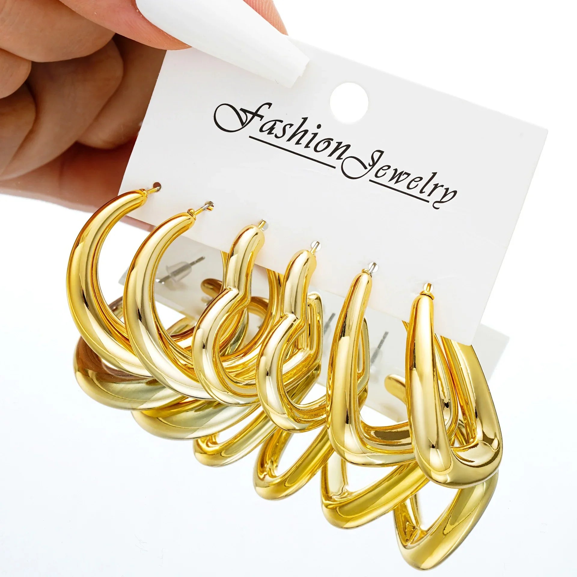 6pcs Chunky Gold Plated Waterdrop Hoop Earrings Set for Women Elegant Minimalist Circle Drop Jewelry