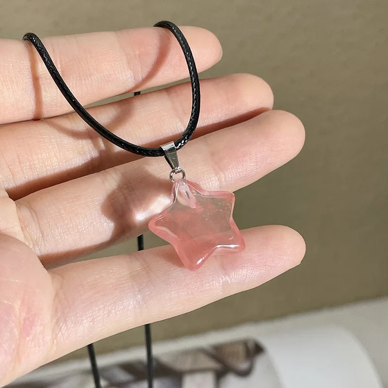 Pentagram Star Crystal Healing Necklace Natural Gemstone Pendant for Women and Girls