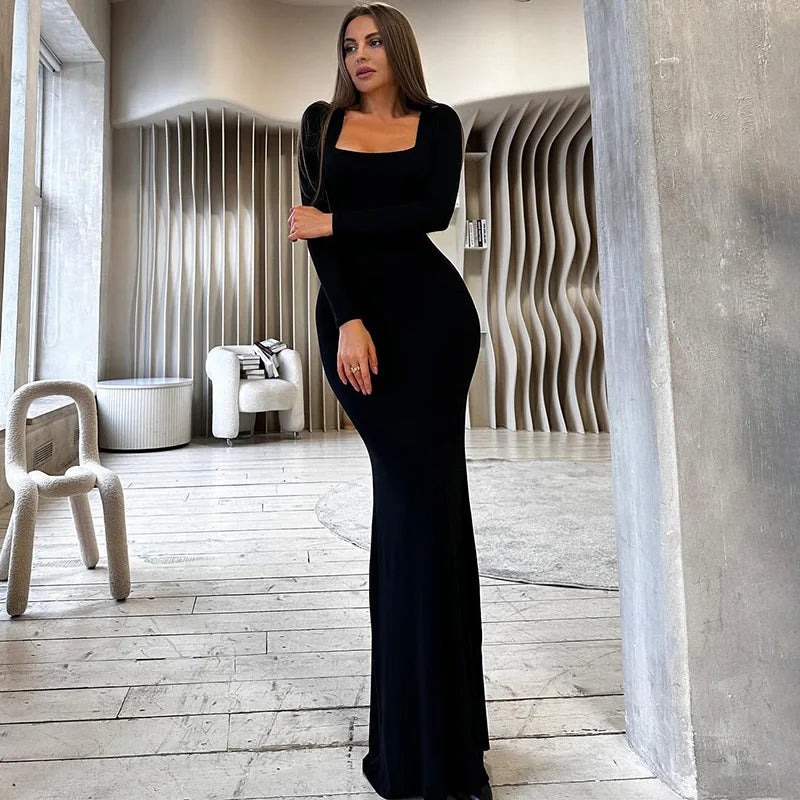 Autumn Elegant Bandage Bodycon Maxi Dress With Long Sleeve