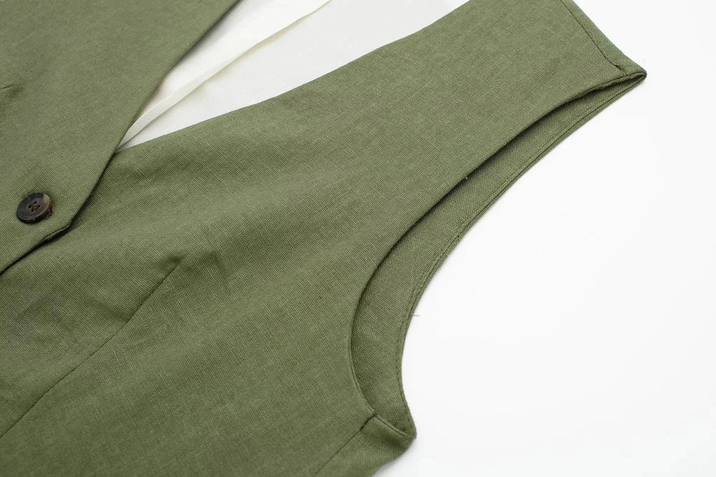 Casual Linen Sleeveless V-Neck Vest for Women Single Breasted Office Fashion Lightweight Linen Top